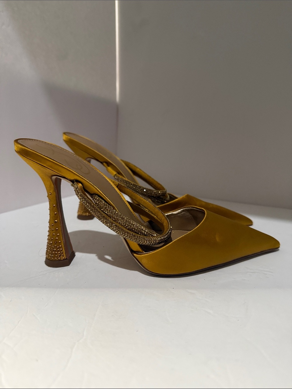Sam Edelman Gold Pointed-Toe Studded Slingback Heels